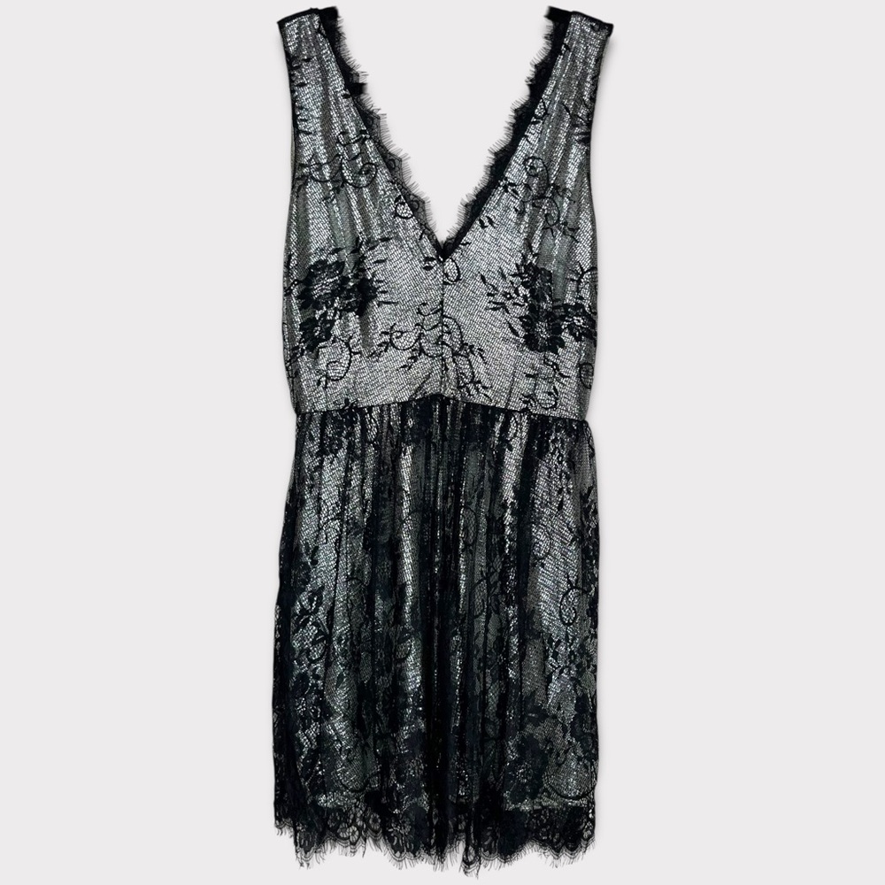 Francesca’s Lace Metallic V Neck Mini Dress Small Witchy Grunge Whimsigoth Fairy